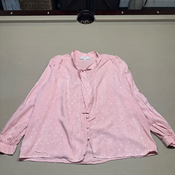 LOFT Pink Boxy Button Down Blouse with Mandarin Collar - Picture 1 of 3